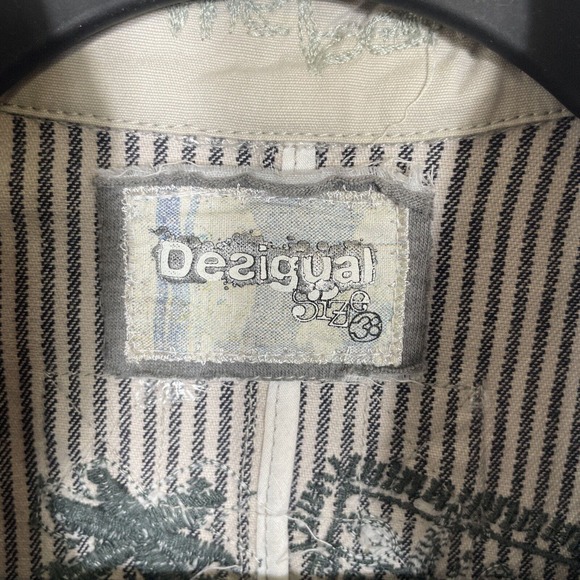 Desigual Charcoal Londres Blazer Jacket Women's Size 36 Striped Raw Edge Cotton - Picture 11 of 11